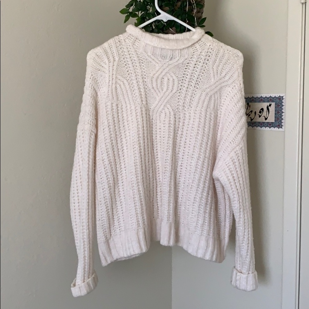 white knit sweater